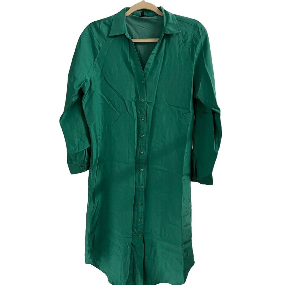 J. Peterman 100% Silk Shirt Dress Womens Sz XS‎ Midi Long Sleeve Lined